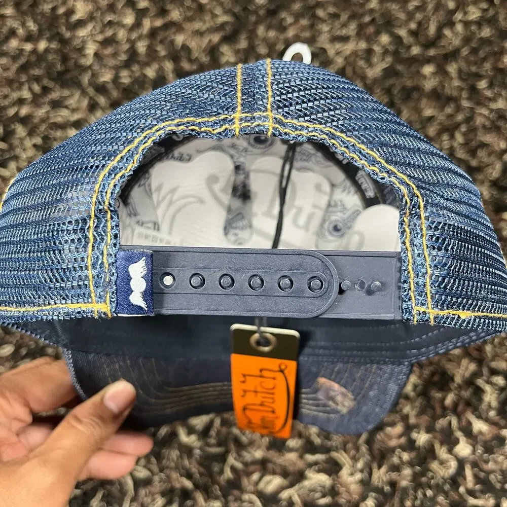 Von Dutch‎ Blue Denim Rhinestones Trucker Hat Snap Back New NWT